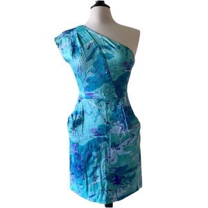 Bisou Bisou One Shoulder Mini Dress Blue Size L